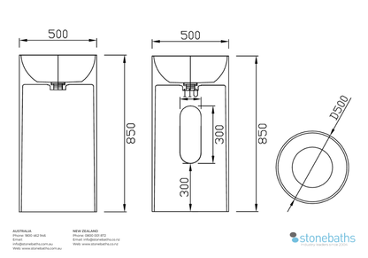 Round Classic Freestanding Pedestal Basin 850mm - CSB83B 850-500