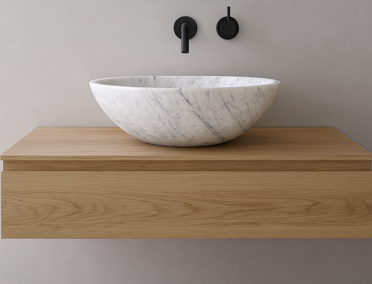 Round natural white marble basin 420mm - NSBA01