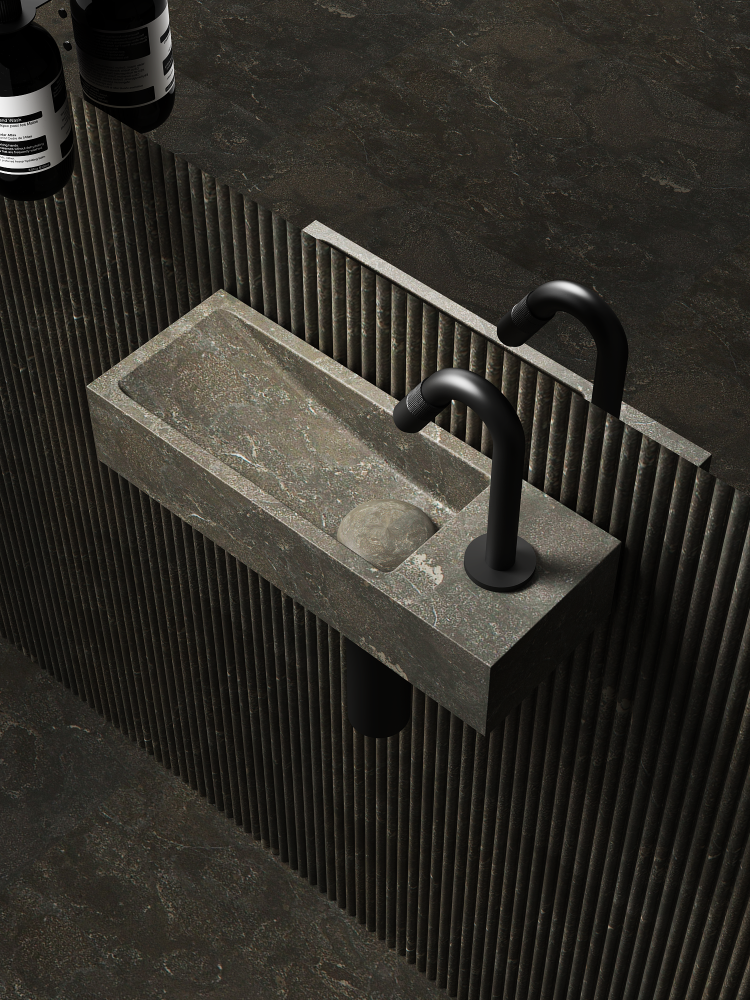 Blue limestone small wall hung basin 380mm - NSBA02