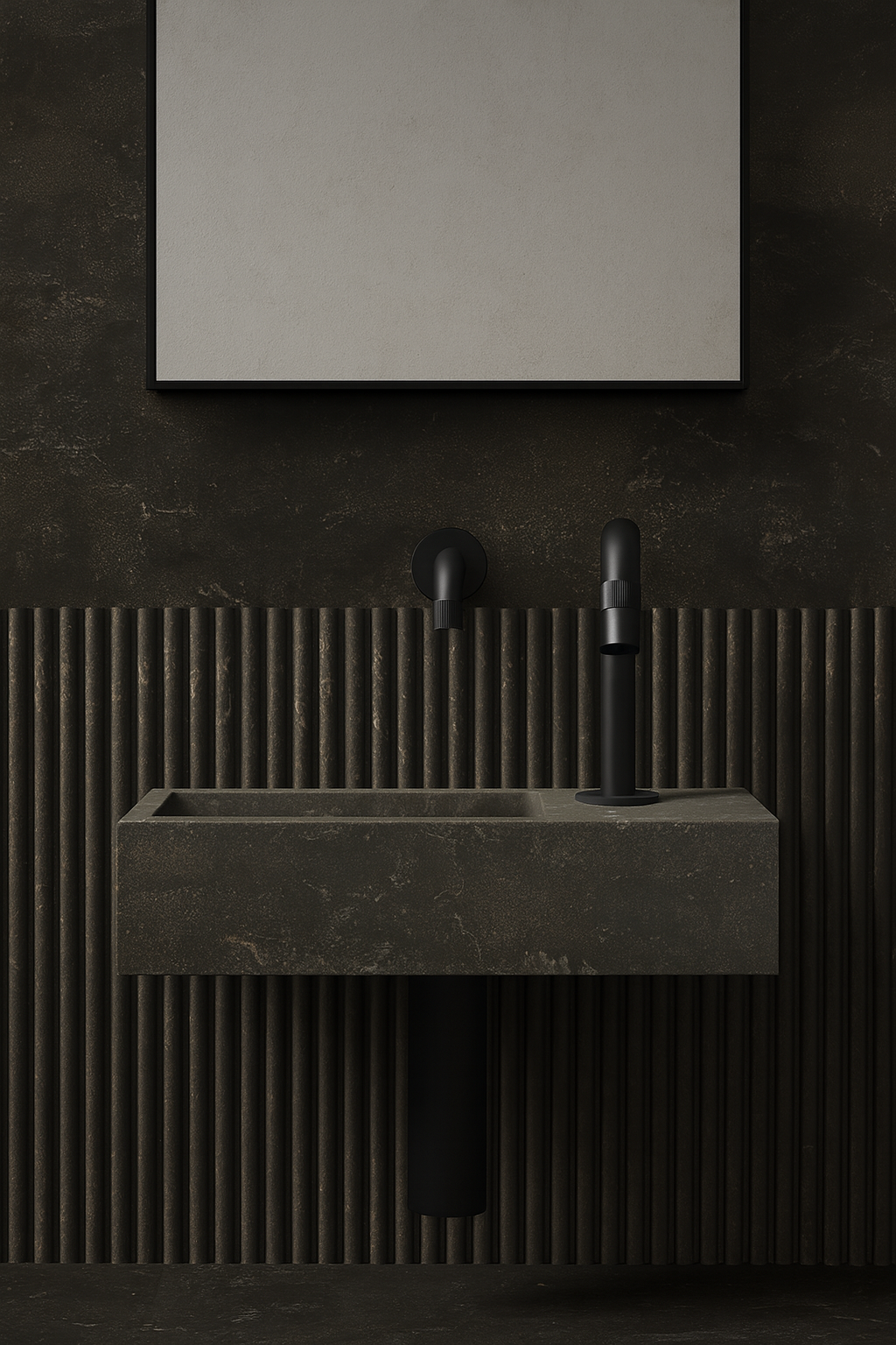 Blue limestone small wall hung basin 380mm - NSBA02