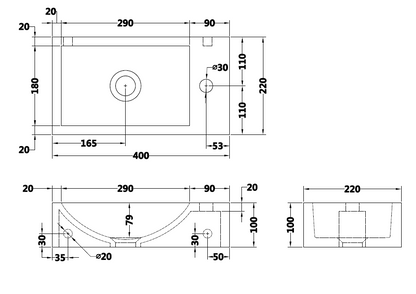 Blue limestone medium wall hung basin 400mm - NSBA03
