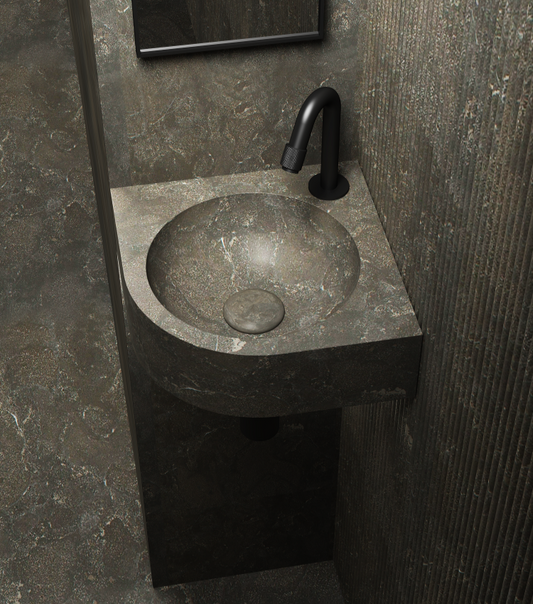 Blue limestone corner wall hung basin 300mm - NSBA04