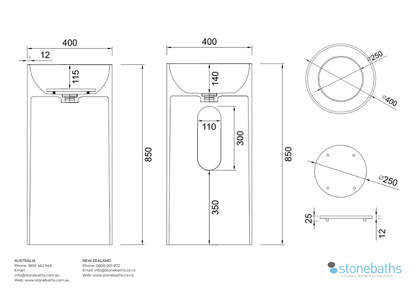 Round Classic Freestanding Pedestal Basin 850mm - CSB83B 850-400