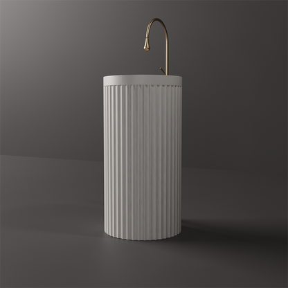 Toka Lite Venus Fluted Freestanding Matt White Stone Basin - 850mm - STP86
