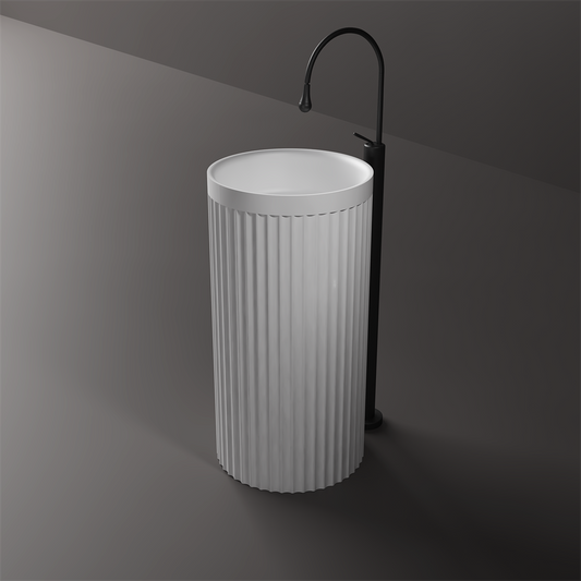 Toka Lite Venus Fluted Freestanding Matt White Stone Basin - 850mm - STP86