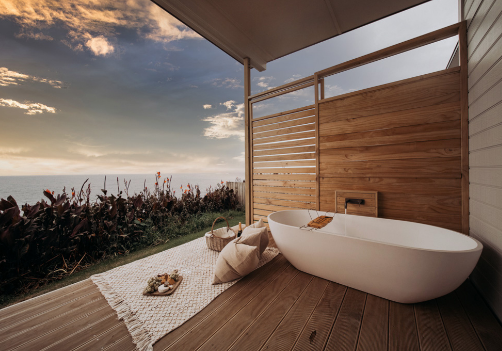 Justina 1650 out door 2 person resort bath. Stonebaths.